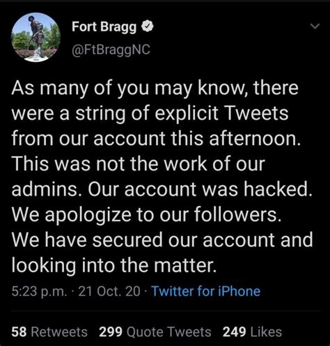 Employee sent explicit tweets from Fort Braggs account by mistake